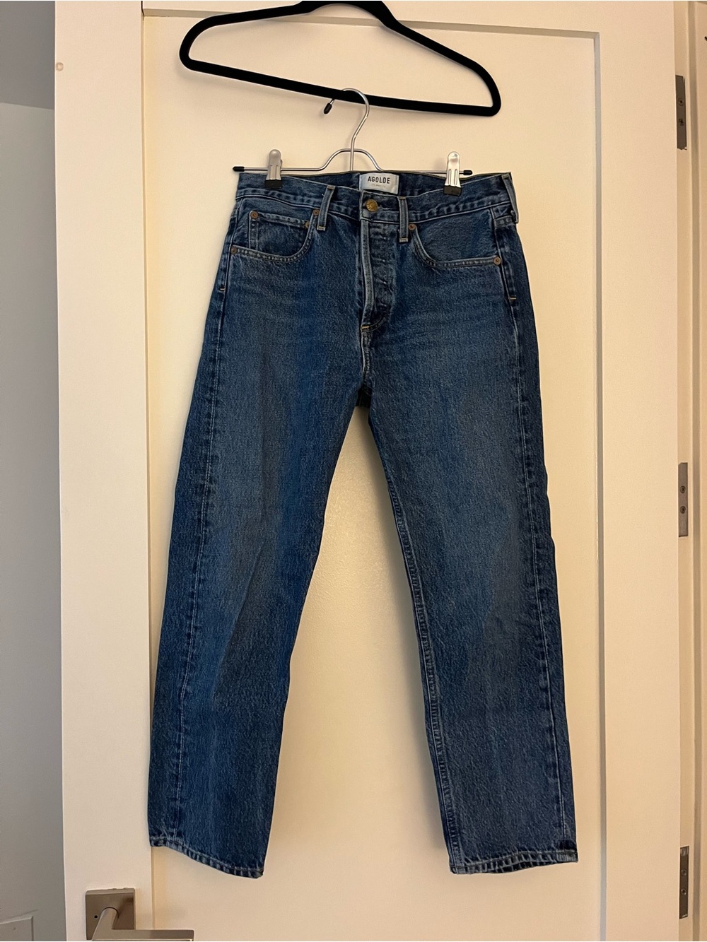 Agolde Men's Straight Jeans in Dark Blue Denim